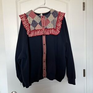 Vintage Lee Patchwork Plaid/Gingham Yoke & Ruffle Sweater
